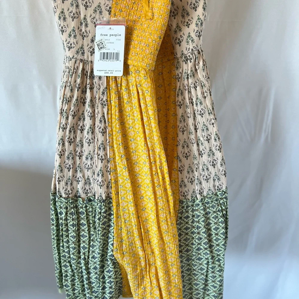 NWT Free People Strapless Ruched Cocktail Dress in Yellow and Green - Picture 5 of 12